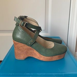 Olive green wedges with cross ankle straps